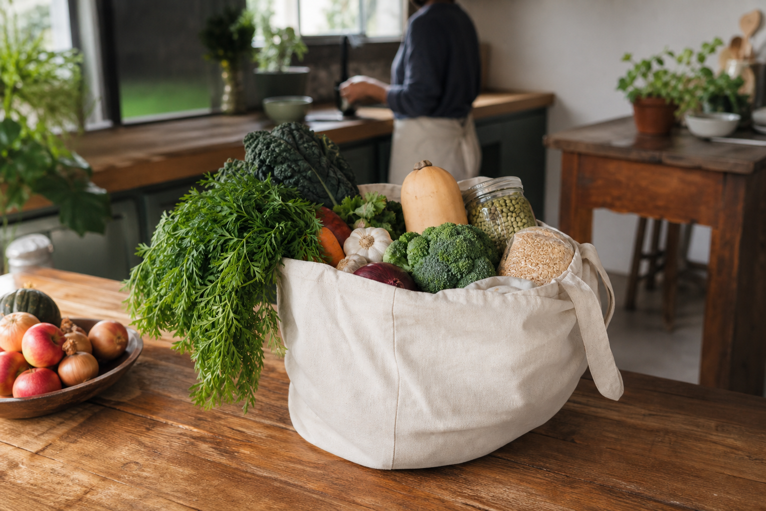 как экономить на продуктах питания: сумка с сезонными овощами, крупами и бобовыми
