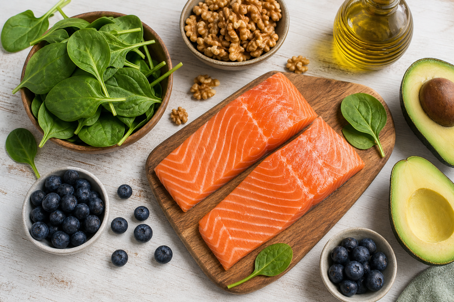 Лосось, шпинат, грецкие орехи и черника: продукты с омега-3 и цинком для кожи при акне