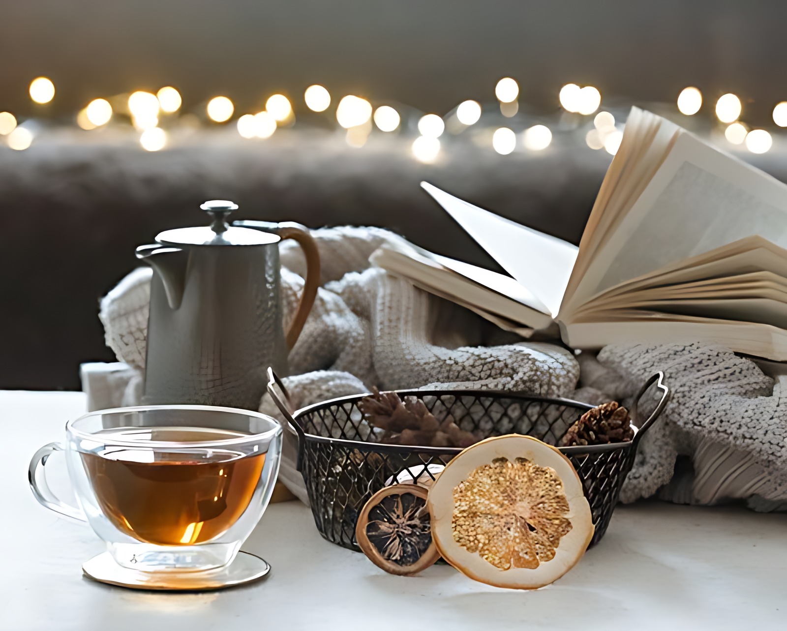 чашка чая и книга вечером трезвости вместо алкоголя
